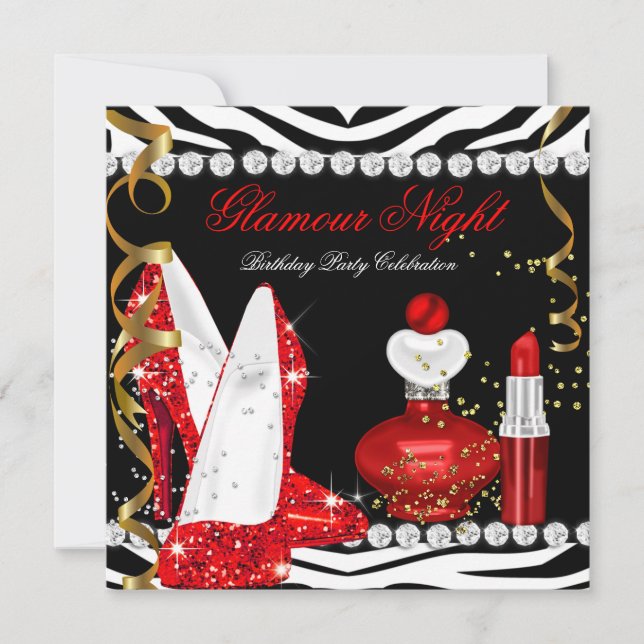 Invitation Parties scintillant Glamor Nuit Rouge Or Black Zeb (Devant)