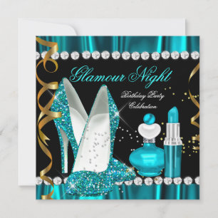 Invitation Parties scintillant Glamor Nuit Turquoise Blue Gol