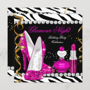 Invitation Parties scintillant Glamor Nuit Zebra Profond rose