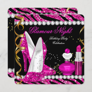 Invitation Parties scintillant Glamor Nuit Zebra Profond rose