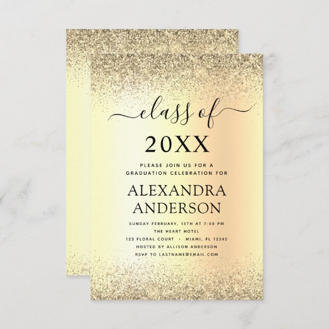 Invitation Parties scintillant Gold Black 2022 Graduation Par (Devant / Derrière)