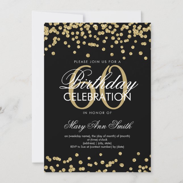 Invitation Parties scintillant Gold Black 60th Birthday Party (Devant)