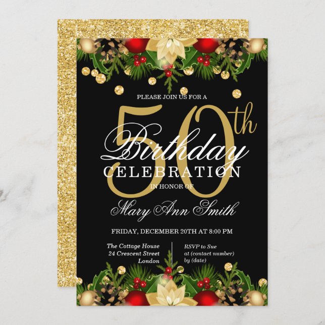 Invitation Parties scintillant Gold & Black Holiday 50e anniv (Devant / Derrière)