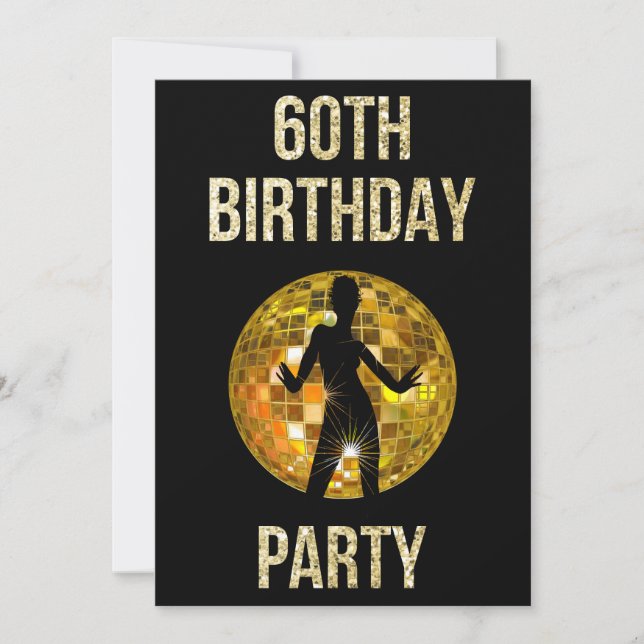 Invitation Parties scintillant Gold & Black Retro Disco 60th  (Devant)