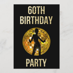 Invitation Parties scintillant Gold & Black Retro Disco 60th