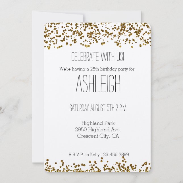 Invitation Parties scintillant Gold Bling Confetti (Devant)