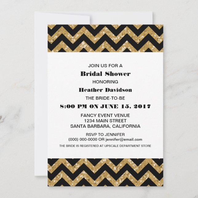 Invitation Parties scintillant Gold Chevron Fête d (Devant)