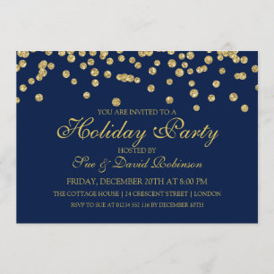 Invitation Parties scintillant Gold Confetti Navy Blue