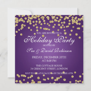 Invitation Parties scintillant Gold Confetti Purple de l'élég