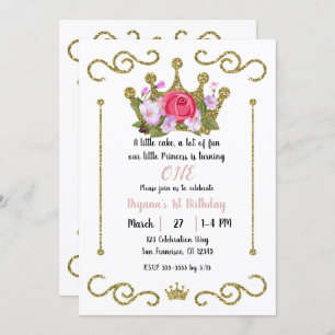 Invitation Parties scintillant Gold Crown Floral Photo 1er an