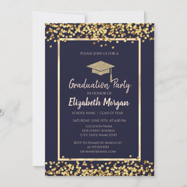 Invitation Parties scintillant Gold Dots Grad Casquette Grad (Devant)