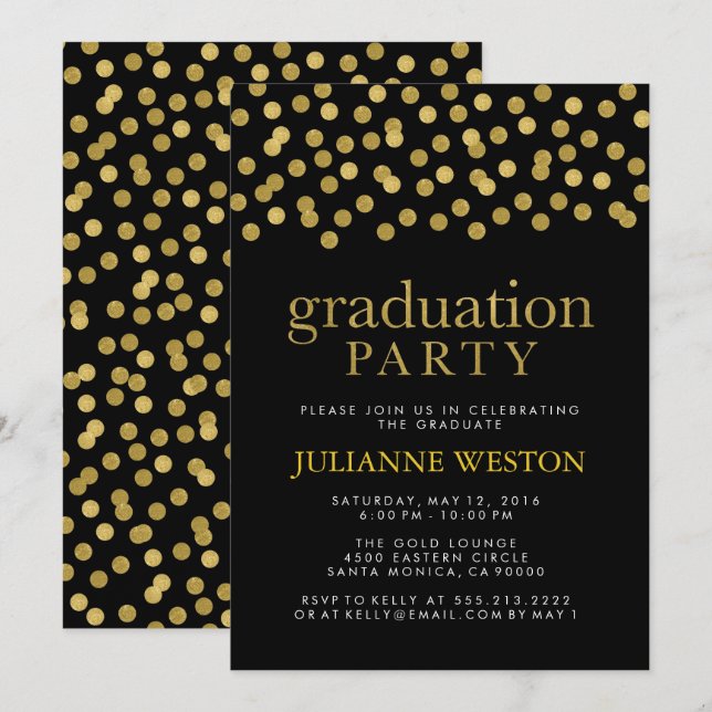 Invitation Parties scintillant Gold et Black Confetti Graduat (Devant / Derrière)