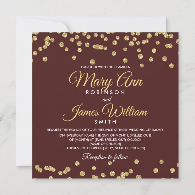 Invitation Parties scintillant Gold Faux Confetti Mariage élé (Devant)