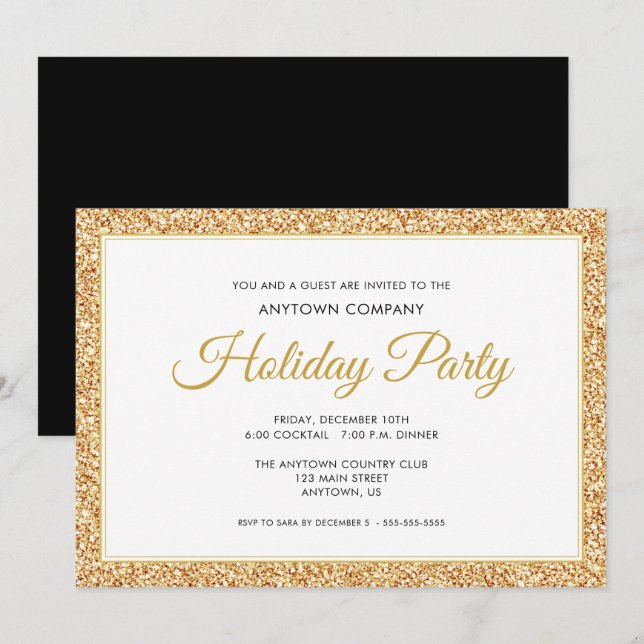 Invitation Parties scintillant Gold Faux | Corporate Holiday  (Devant / Derrière)
