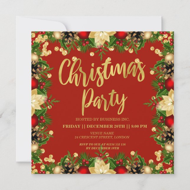 Invitation Parties scintillant Gold Festive Noël Entreprise R (Devant)
