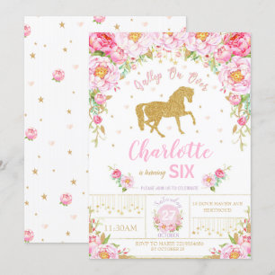Invitation Parties scintillant Gold Floral Horse Anniversaire