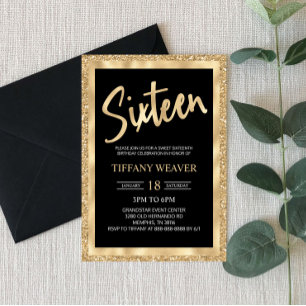 Invitation Parties scintillant Gold Foil Seize 16e anniversai