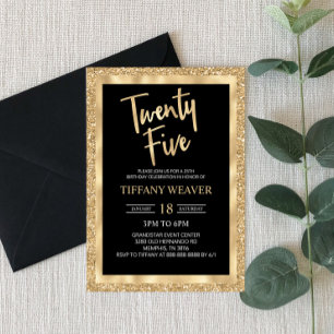 Invitation Parties scintillant Gold Foil Vingt-cinq 25e anniv