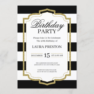 Invitation Parties scintillant Gold Frame et Black Stripes