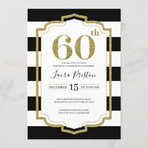 Invitation Parties scintillant Gold Frame et Black Stripes 60