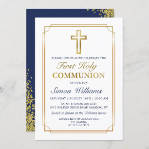 Invitation Parties scintillant Gold Frame Marine Blue First H