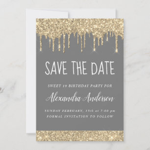 Invitation Parties scintillant Gold Grey Sparkle Sweet 16 Enr