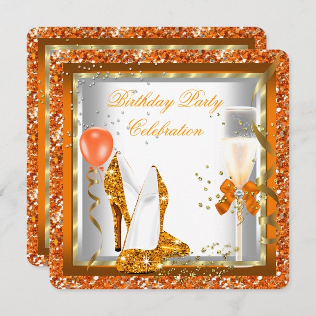Invitation Parties scintillant Gold High Heures Orange Annive (Devant / Derrière)