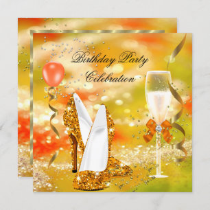 Invitation Parties scintillant Gold High Heures Orange Annive