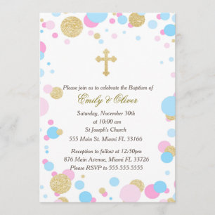 Invitation Parties scintillant Gold Pink Blue Twins Invitatio