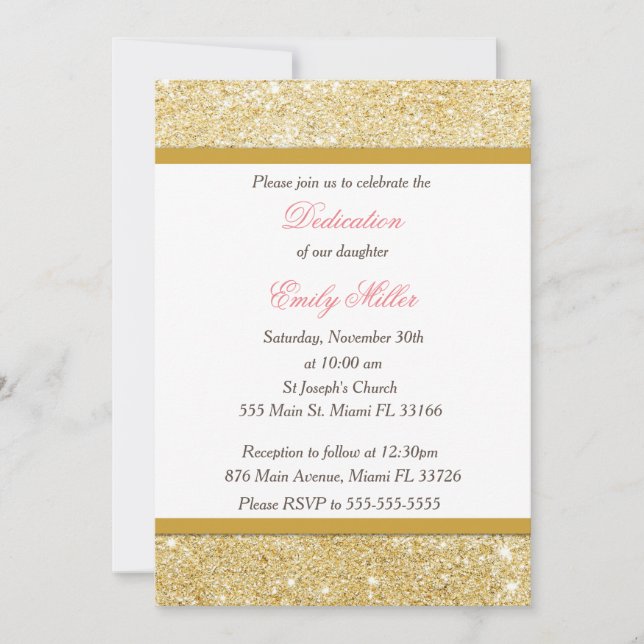 Invitation Parties scintillant Gold Pink Girl Dedication Invi (Devant)
