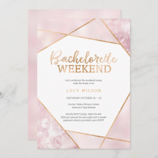 Invitation Parties scintillant Gold PinkBachelorette Weekend  (Devant / Derrière)