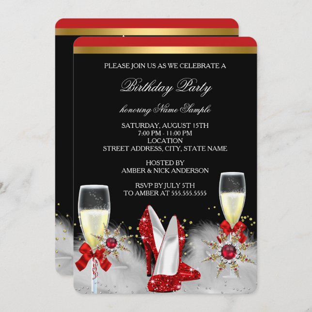 Invitation Parties scintillant Gold Red Heures Black Silver C (Devant / Derrière)