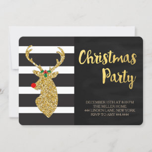 Invitation Parties scintillant Gold Reindeer Fête de Noël Inv