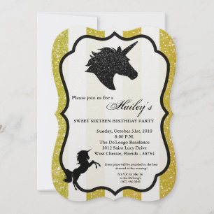 Invitation Parties scintillant Gold Unicorn Sweet 16 Annivers