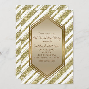 Invitation Parties scintillant Gold White Stripes Anniversair