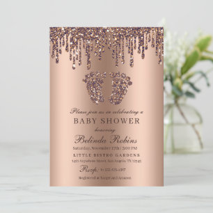 Invitation Parties scintillant goutte bronze bébé pieds Baby 