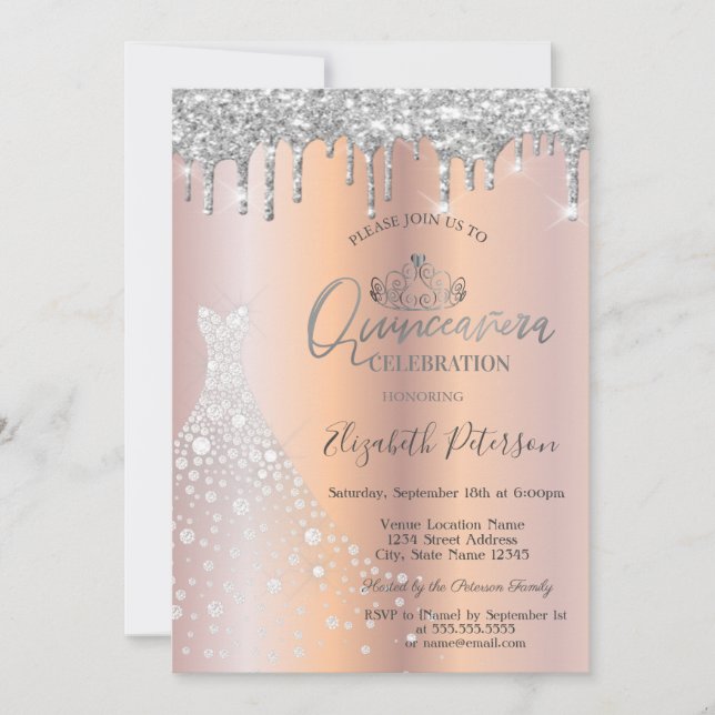 Invitation Parties scintillant gouttes d'argent Diamond robe  (Devant)