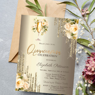 Invitation Parties scintillant gouttes de Champagne Floral Ve