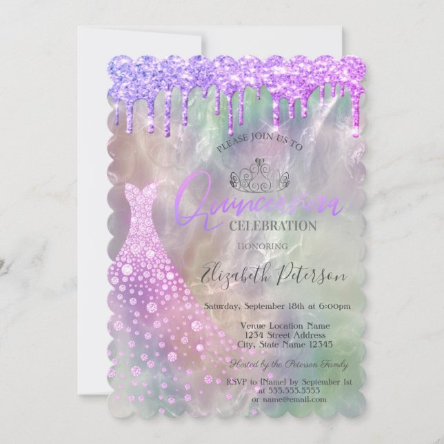 Invitation Parties scintillant gouttes robe Holographique Qui (Devant)
