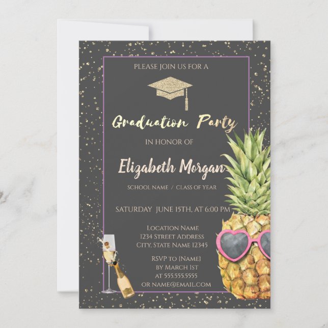 Invitation Parties scintillant Grand Casquette, Confetti, Vin (Devant)