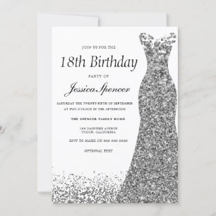 Invitation Parties scintillant gris argent femmes 18ème anniv