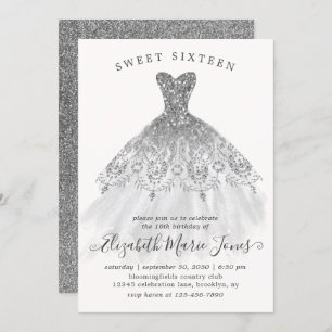 Invitation Parties scintillant gris argent glam robe douce 16