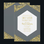 Invitation Parties scintillant Gris & Or Flakes Glam Sweet 16<br><div class="desc">personnaliser pour votre événement</div>