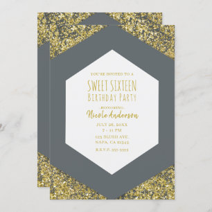 Invitation Parties scintillant Gris & Or Flakes Glam Sweet 16