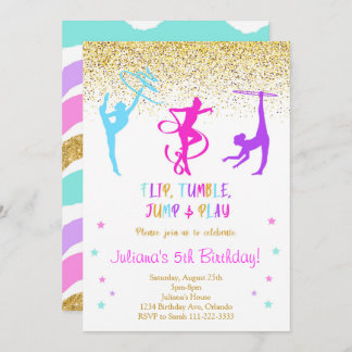 Invitation Parties scintillant Gymnastique Anniversaire Invit