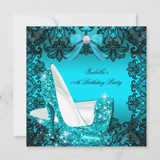 Invitation Parties scintillant hauts talons Turquoise Bow noi (Devant)