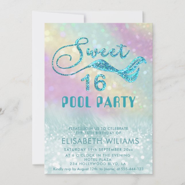 Invitation Parties scintillant holographique mermaid (Devant)
