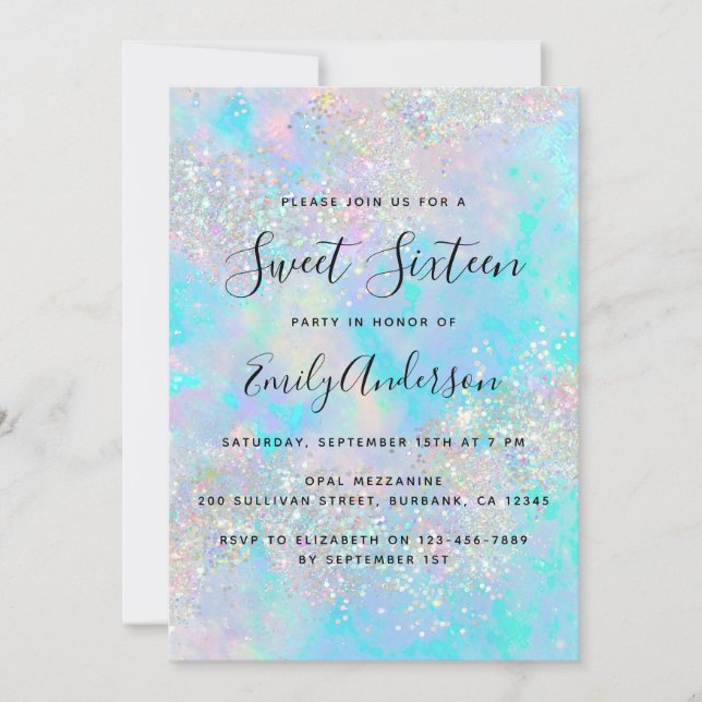 Invitation Parties scintillant holographique Opal Iridescente (Devant)