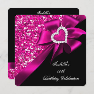 Invitation Parties scintillant Hot rose Coeur Bow Noir Annive