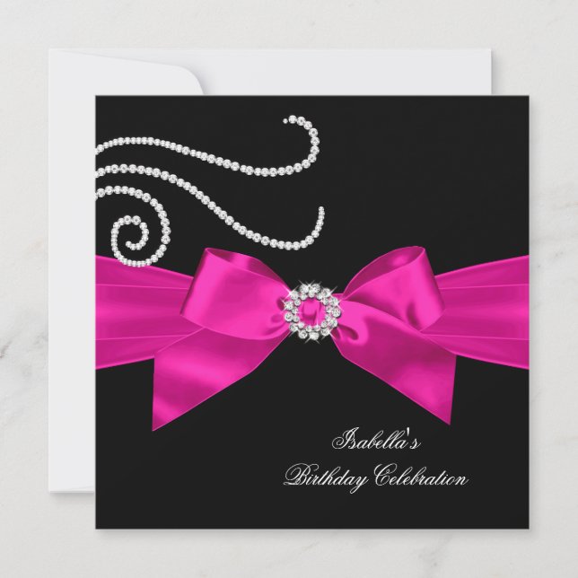 Invitation Parties scintillant Hot rose Diamond Bow Noir Anni (Devant)